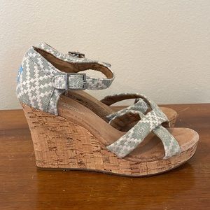 Toms Gray and Tan Wedge Sandals